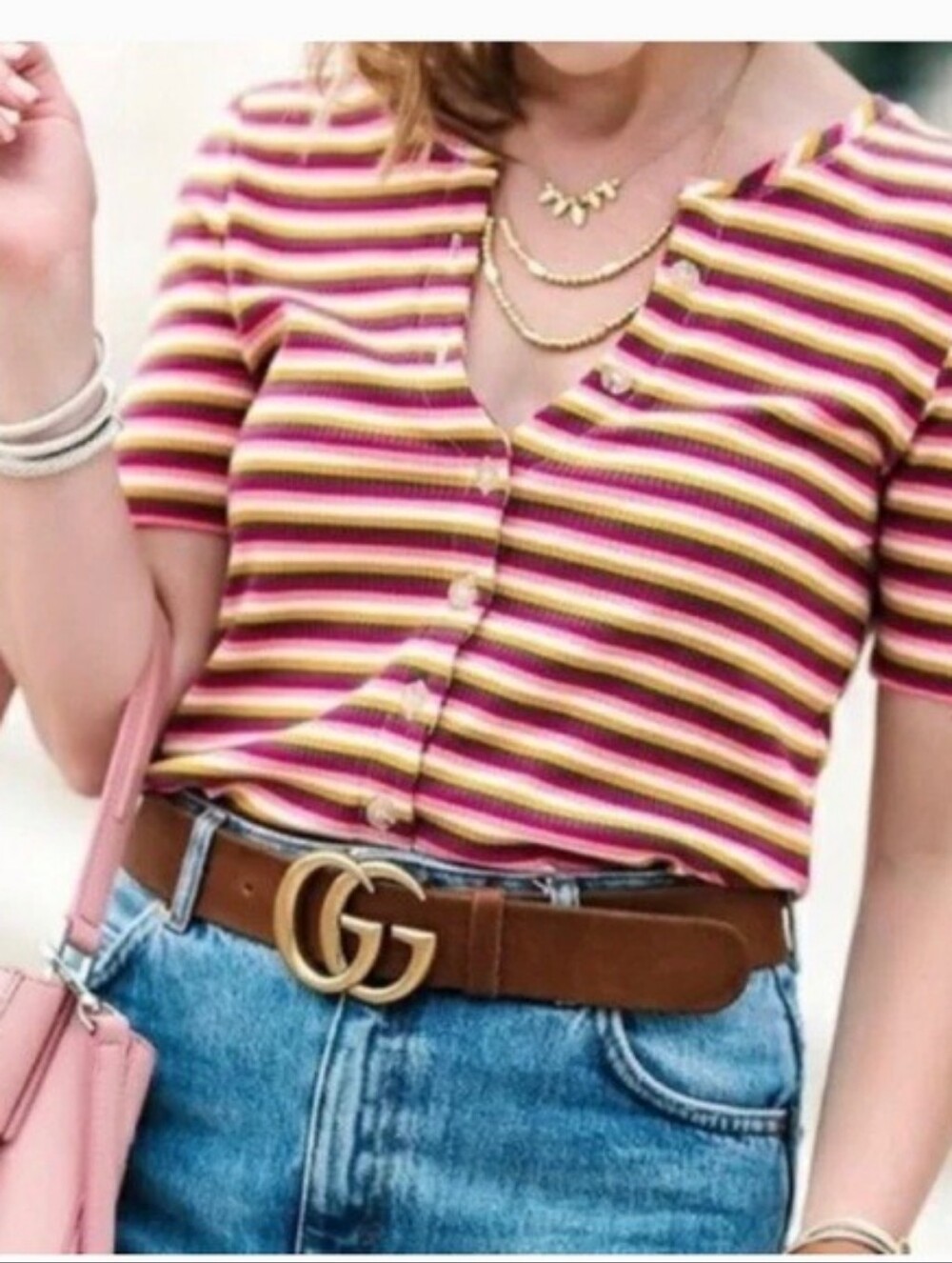 Anthropologie Maeve Striped V-neck Henley Tee